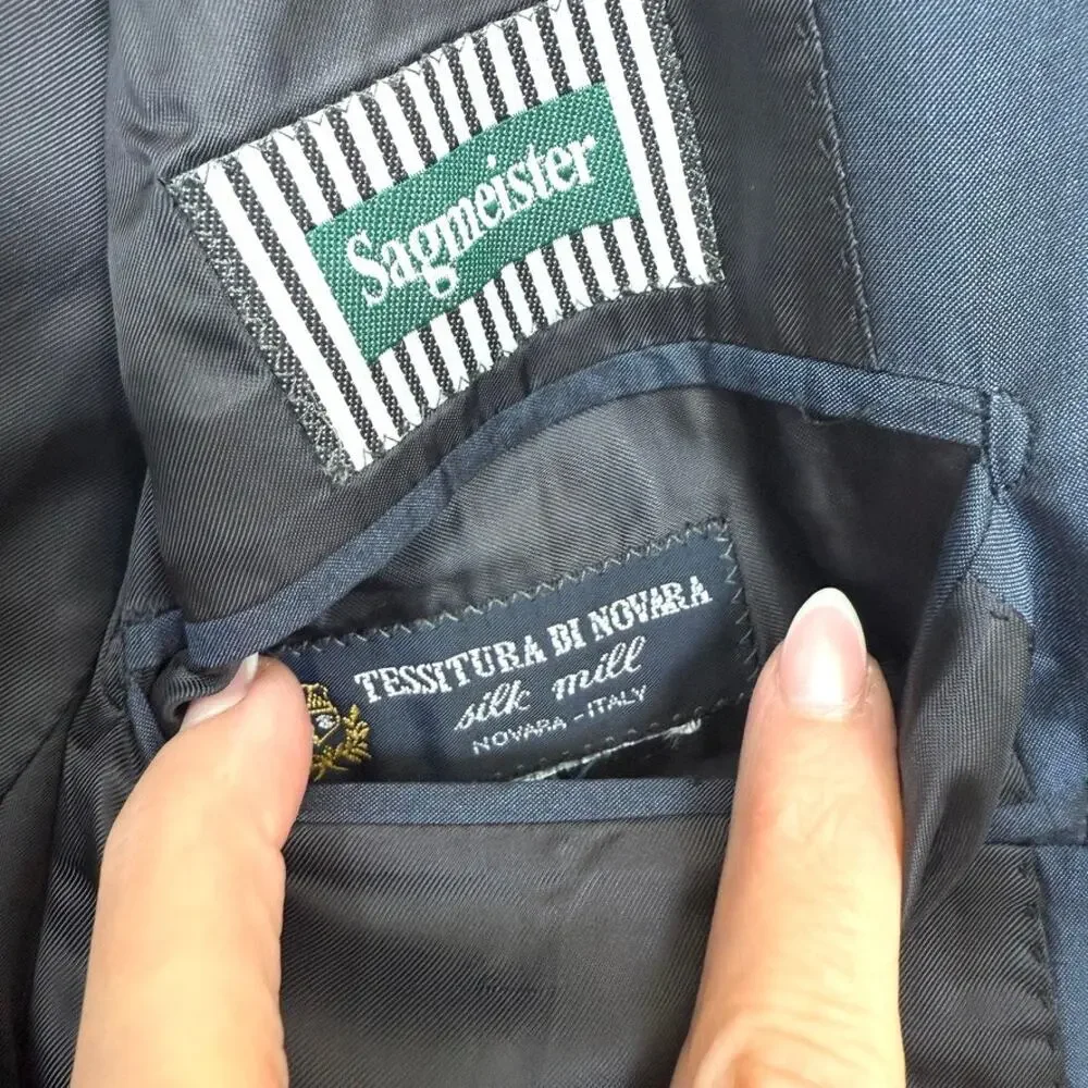 Sagmeister Raffaele Caruso Blazer Navy Silk Handmade‎ Italy Menswear 40 M